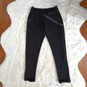 EF Eidos Fashion Pants Womens M (38-40) Black Stretch Asymetrical Zip Waist Tie